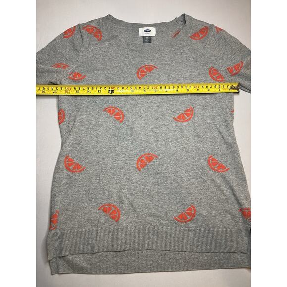 Old Navy Classic Crew Neck Sweater XS Gray with Orange Citrus Print Long Sleeve - Picture 3 of 6